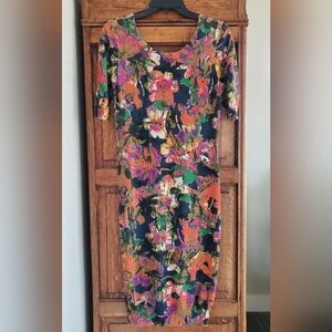 ERDEM FLORAL SILK MIDI DRESS SMALL LIKE NEW